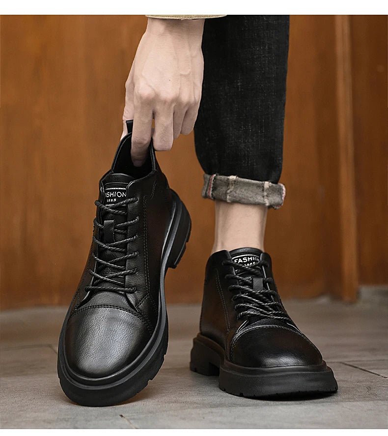 Men Genuine Leather Heightening Shoes Comfort Lace Up Casual Elevator Shoes Commerce Breathable Height Increase Insole 8CM Sport - Xlam