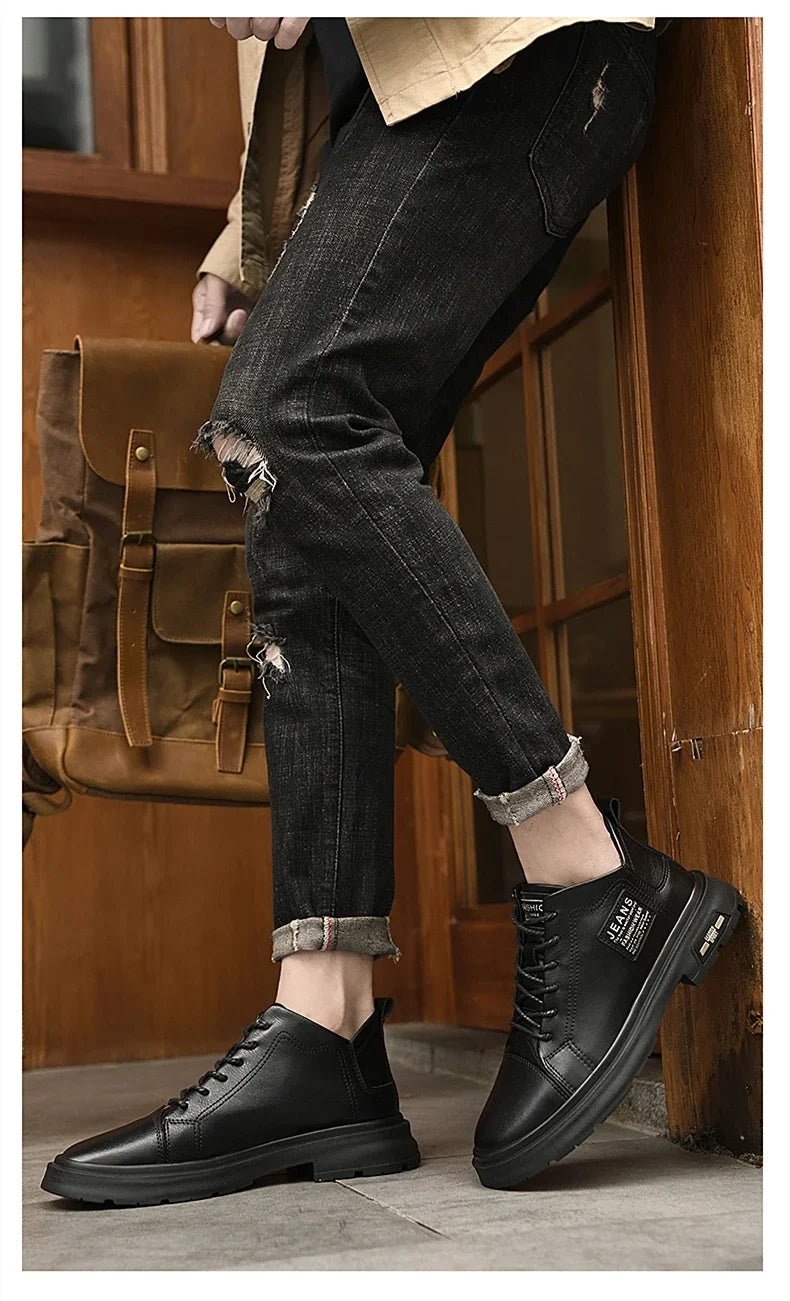 Men Genuine Leather Heightening Shoes Comfort Lace Up Casual Elevator Shoes Commerce Breathable Height Increase Insole 8CM Sport - Xlam