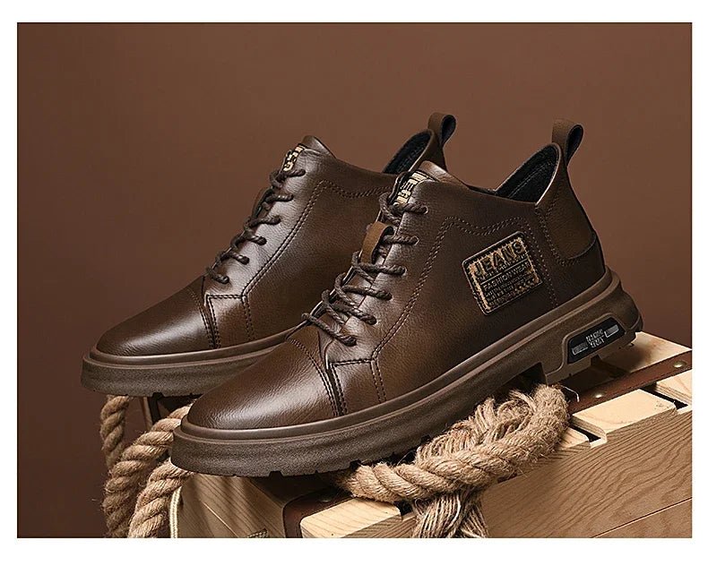 Men Genuine Leather Heightening Shoes Comfort Lace Up Casual Elevator Shoes Commerce Breathable Height Increase Insole 8CM Sport - Xlam
