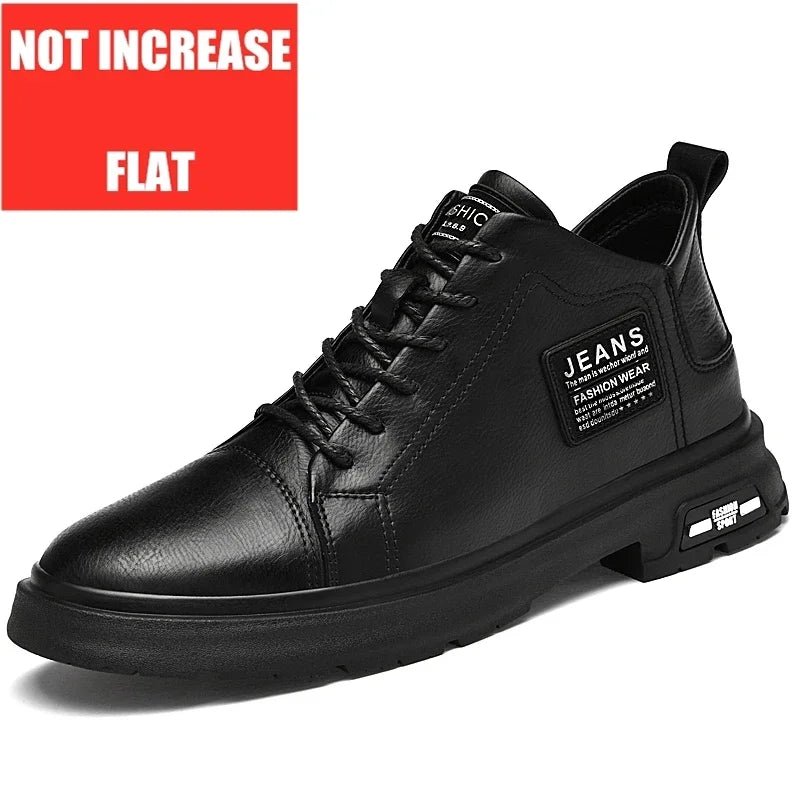 Men Genuine Leather Heightening Shoes Comfort Lace Up Casual Elevator Shoes Commerce Breathable Height Increase Insole 8CM Sport - Xlam