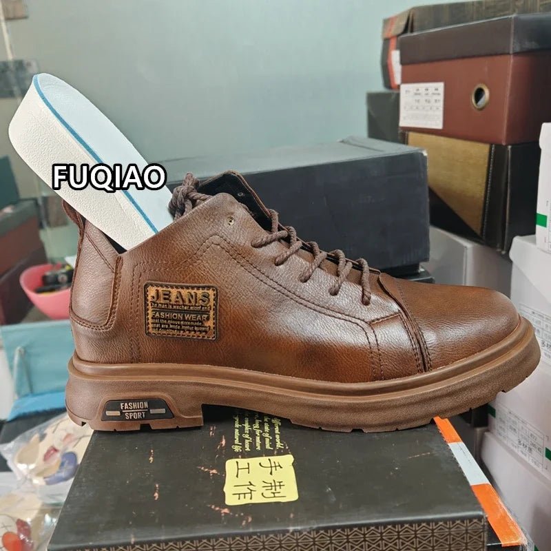 Men Genuine Leather Heightening Shoes Comfort Lace Up Casual Elevator Shoes Commerce Breathable Height Increase Insole 8CM Sport - Xlam