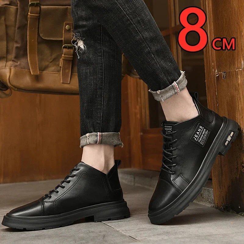 Men Genuine Leather Heightening Shoes Comfort Lace Up Casual Elevator Shoes Commerce Breathable Height Increase Insole 8CM Sport - Xlam