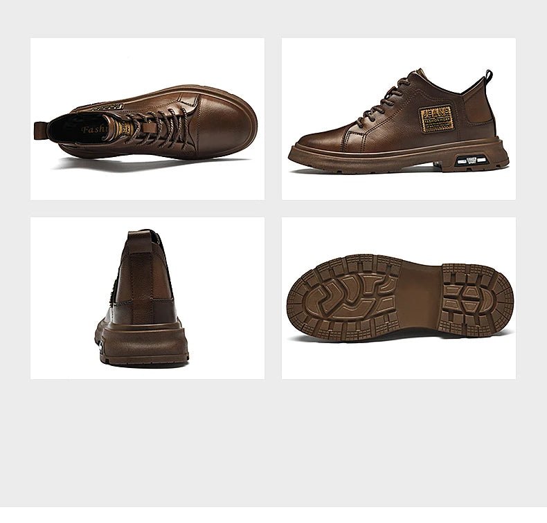 Men Genuine Leather Heightening Shoes Comfort Lace Up Casual Elevator Shoes Commerce Breathable Height Increase Insole 8CM Sport - Xlam