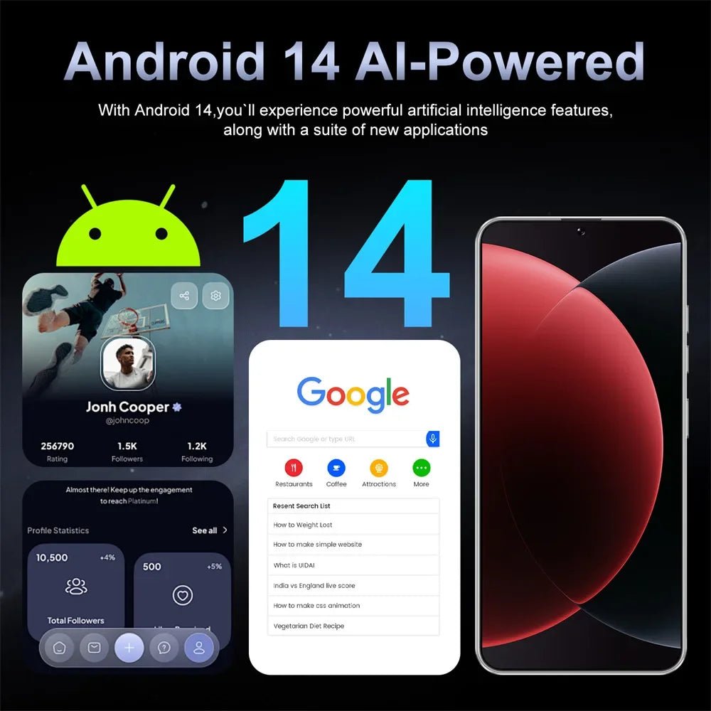 New M15 Ultra Original Cellphones 7.3inch Smartphone 4G 5G Dual SIM Mobile Phones Android 14 Global Version 8000mAh Cell Phone - Xlam