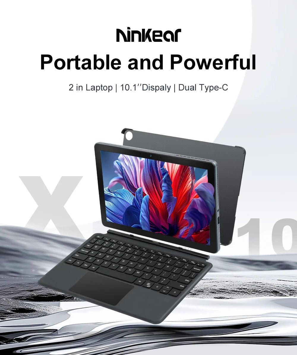 Ninkear X10 2 - in - 1 Laptop,10.1 - inch IPS Intel Core m3 - 8100Y 12GB RAM, 256GB SSD,Windows 11 Pogo Pin Magnetic Backlit Keyboard - Xlam