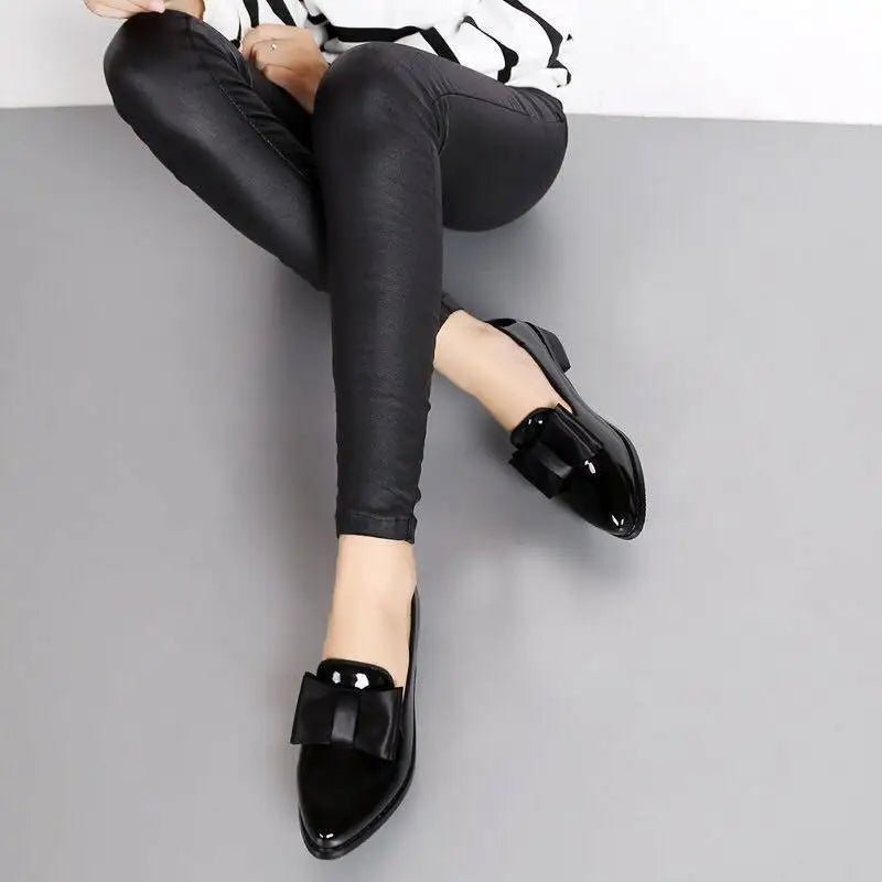 Pointed Toe Women Flats Shoes Bow Women Shoes Patent Leather Casual Single Summer Ballerina Women Shallow Mouth Shoes - Xlam
