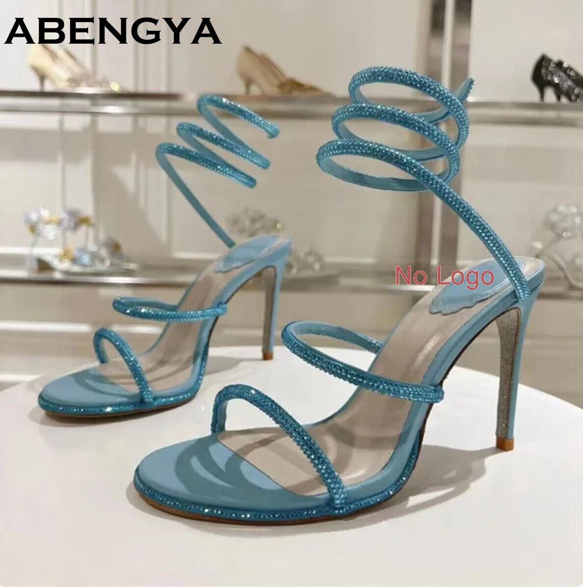 Summer Crystal Bowknot High Heels Sandals Woman Twine Around Ankle Snake Wedding Shoes For Woman Runway Gladiator Sandals Women - Xlam