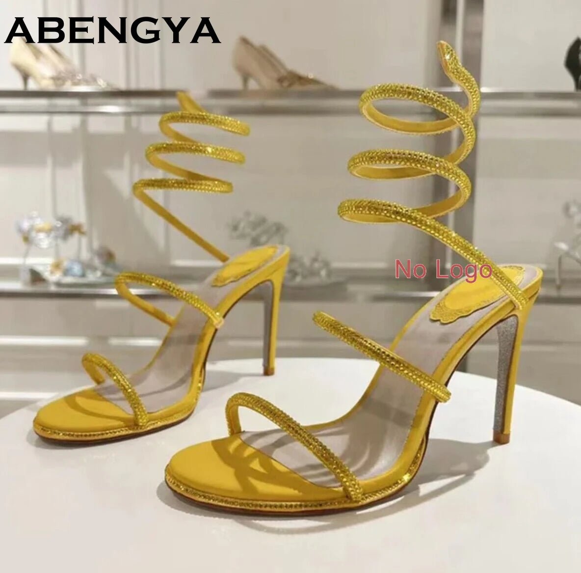 Summer Crystal Bowknot High Heels Sandals Woman Twine Around Ankle Snake Wedding Shoes For Woman Runway Gladiator Sandals Women - Xlam