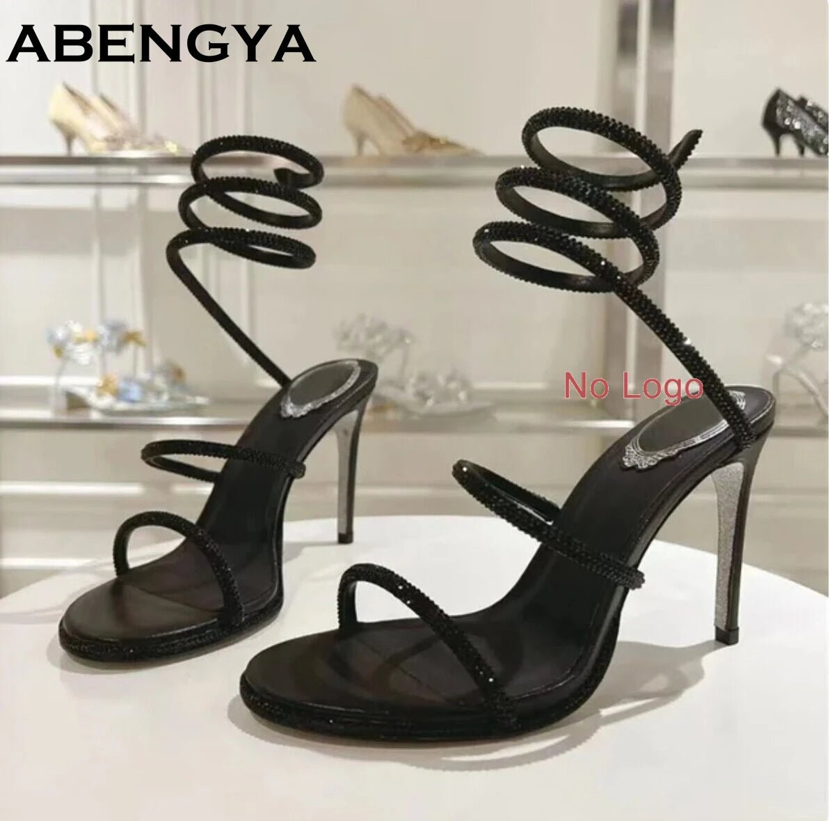 Summer Crystal Bowknot High Heels Sandals Woman Twine Around Ankle Snake Wedding Shoes For Woman Runway Gladiator Sandals Women - Xlam