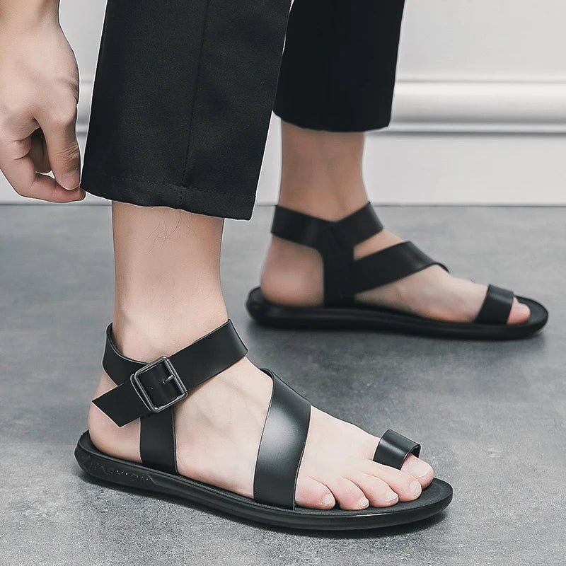 Summer New Men Gladiators Belt Buckle Leather Casual Shoes Breathable Beach Sandals Outdoor Slippers Black White Plus Size 38 - 45 - Xlam