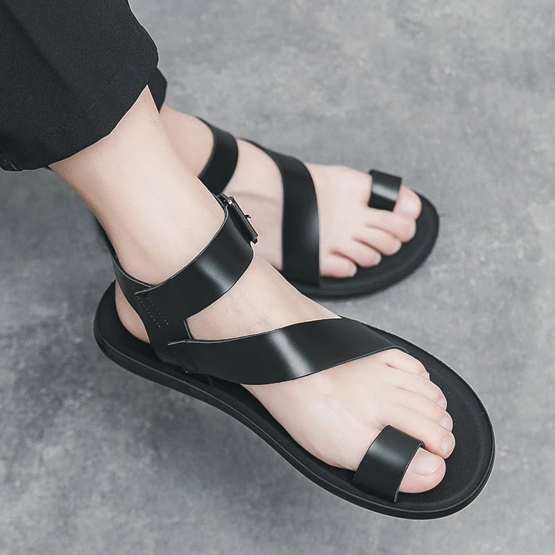 Summer New Men Gladiators Belt Buckle Leather Casual Shoes Breathable Beach Sandals Outdoor Slippers Black White Plus Size 38 - 45 - Xlam
