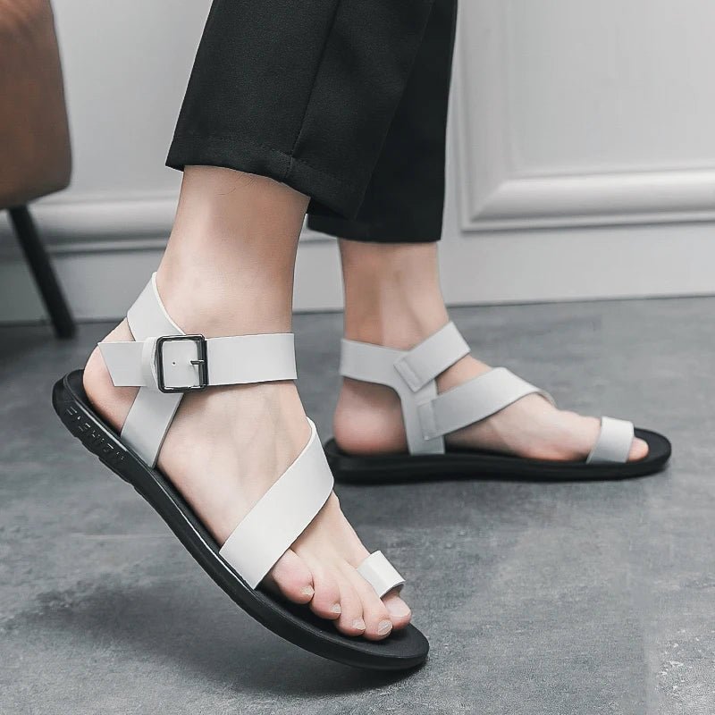 Summer New Men Gladiators Belt Buckle Leather Casual Shoes Breathable Beach Sandals Outdoor Slippers Black White Plus Size 38 - 45 - Xlam