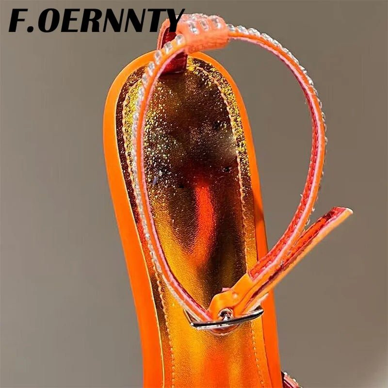 Summer New Rhinestone Closed Toe Runway Sandals Women Weave Hollow Stiletto Sandals Sexy Ankle Strap Crystal Sandals Women - Xlam