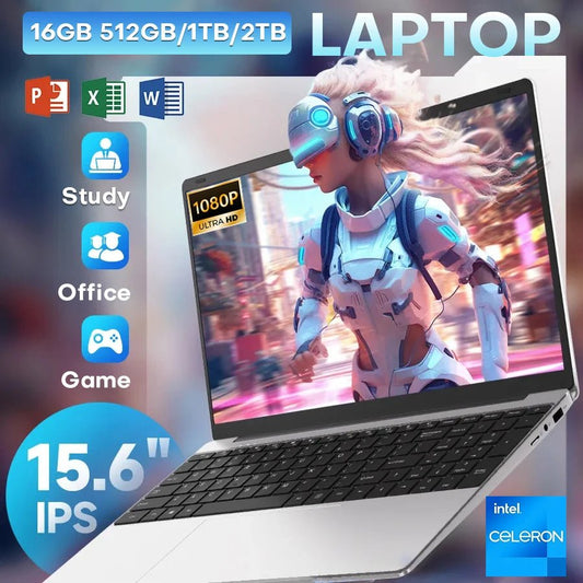 15.6 inch Laptop Computer Intel Celeron N4000 Notebook PC Fingerprint Unlock Windows 11 Pro 16GB RAM 1TB SSD 1920*1080P Laptops - Xlam