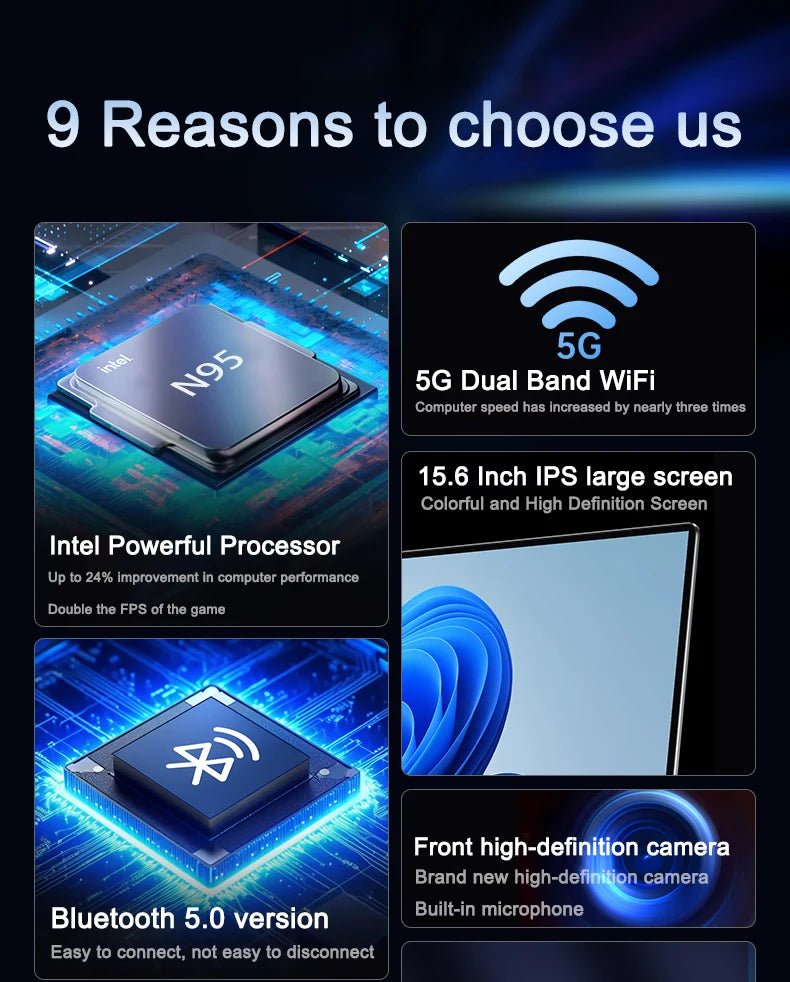 2025 New 15.6" Lightweight Laptop N95 32GB+2048GB FHD IPS Display 7500mAh Battery Backlit Keyboard Fingerprint Unlock - Xlam