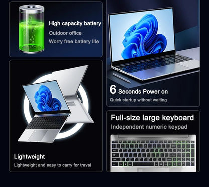 2025 New 15.6" Lightweight Laptop N95 32GB+2048GB FHD IPS Display 7500mAh Battery Backlit Keyboard Fingerprint Unlock - Xlam