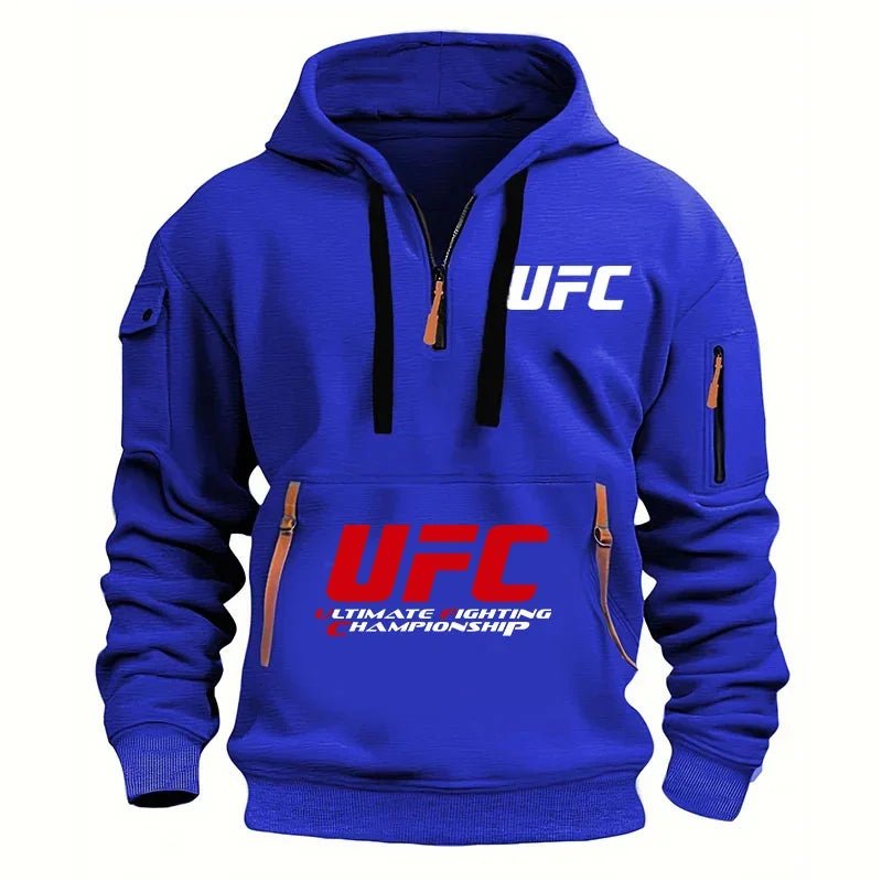 2025 primavera y otoño hombres y mujeres UFC lucha media cremallera Sudadera con capucha calle ocio deportes moda Sudadera con c - Xlam
