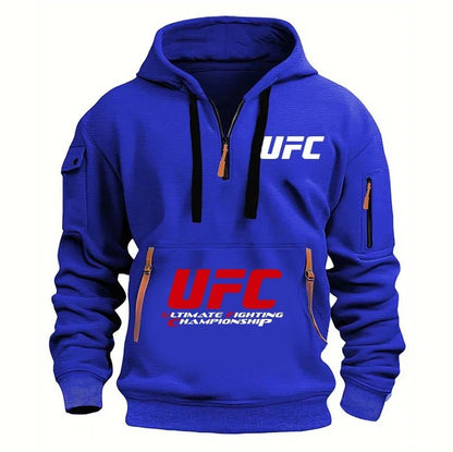 2025 primavera y otoño hombres y mujeres UFC lucha media cremallera Sudadera con capucha calle ocio deportes moda Sudadera con c - Xlam