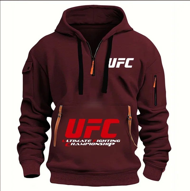 2025 primavera y otoño hombres y mujeres UFC lucha media cremallera Sudadera con capucha calle ocio deportes moda Sudadera con c - Xlam