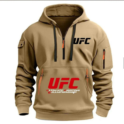 2025 primavera y otoño hombres y mujeres UFC lucha media cremallera Sudadera con capucha calle ocio deportes moda Sudadera con c - Xlam