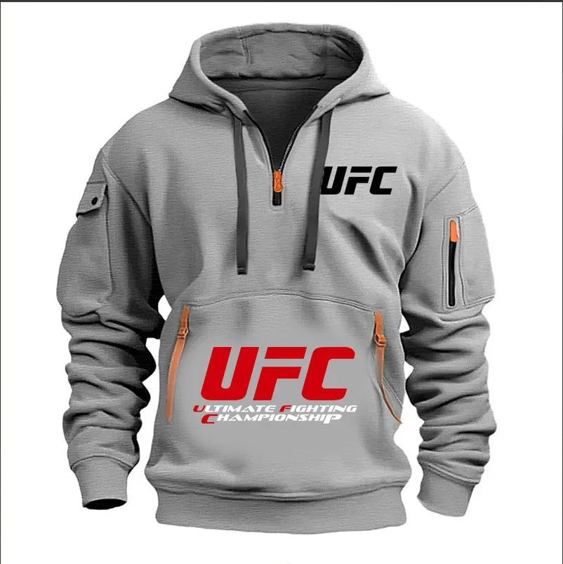 2025 primavera y otoño hombres y mujeres UFC lucha media cremallera Sudadera con capucha calle ocio deportes moda Sudadera con c - Xlam