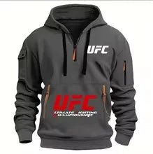 2025 primavera y otoño hombres y mujeres UFC lucha media cremallera Sudadera con capucha calle ocio deportes moda Sudadera con c - Xlam