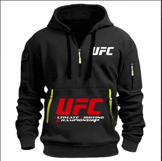 2025 primavera y otoño hombres y mujeres UFC lucha media cremallera Sudadera con capucha calle ocio deportes moda Sudadera con c - Xlam