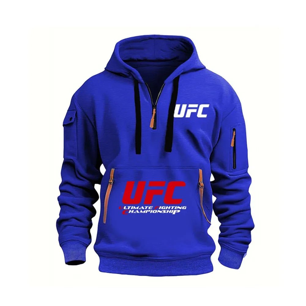 2025 primavera y otoño hombres y mujeres UFC lucha media cremallera Sudadera con capucha calle ocio deportes moda Sudadera con c - Xlam