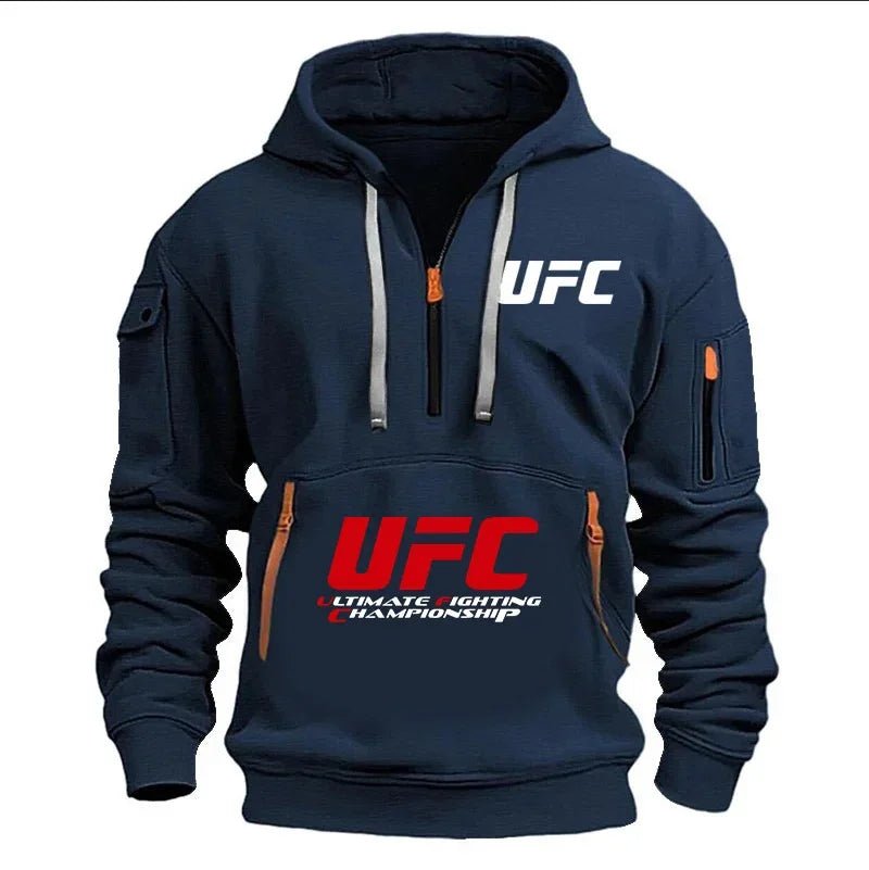 2025 primavera y otoño hombres y mujeres UFC lucha media cremallera Sudadera con capucha calle ocio deportes moda Sudadera con c - Xlam