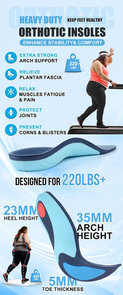 220+lbs Plantar Fasciitis Relief Insoles High Arch Support Absorb Shock Distribute Pressure Perfect for Work Boot Orthotics - Xlam