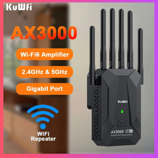 3000M Wireless WiFi Repeater 2.4Ghz 5GHz Dual Band WiFi6 Router 802.11AX Long Range WiFi Booster Signal Extender Amplifier WPS - Xlam