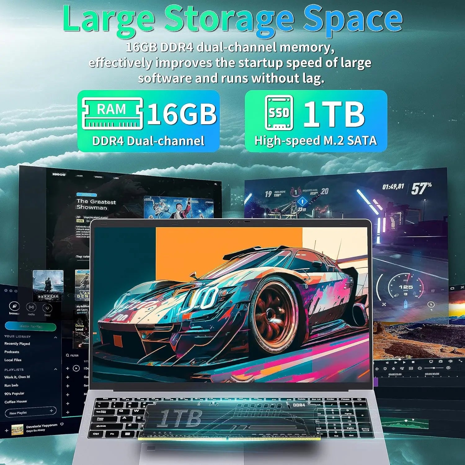 ACEKAMAS 17.3" Laptop Computer Windows 11 Pro Intel N5095 Fingerprint Office Laptops 16GB RAM 1TB SSD Portable Notebook PC Gamer - Xlam