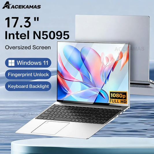 ACEKAMAS 17.3" Laptop Computer Windows 11 Pro Intel N5095 Fingerprint Office Laptops 16GB RAM 1TB SSD Portable Notebook PC Gamer - Xlam