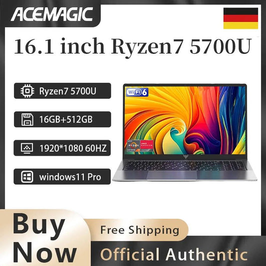 ACEMAGIC 16.1 - inch Ryzen 7 5700U gaming laptop DDR4 16GB SSD 512GB portable work game 4.3GHz backlit keyboard 1920 * 1080 Win11 - Xlam