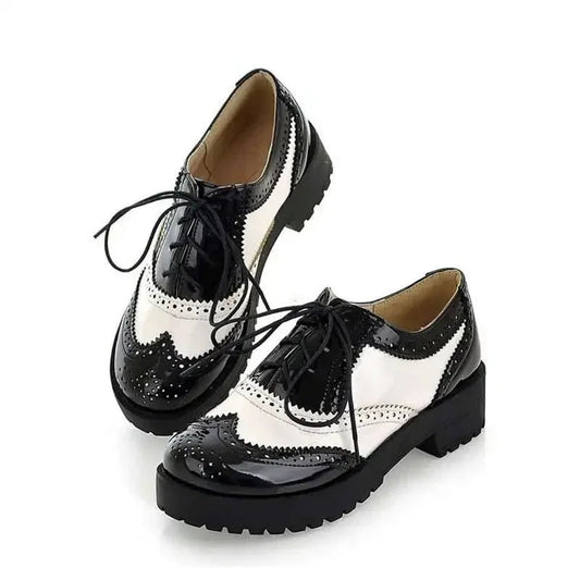 British style women brogue shoes cross tied mixed color round toe wingtip oxfords casual footwear sapatos chaussures - Xlam