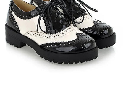 British style women brogue shoes cross tied mixed color round toe wingtip oxfords casual footwear sapatos chaussures - Xlam