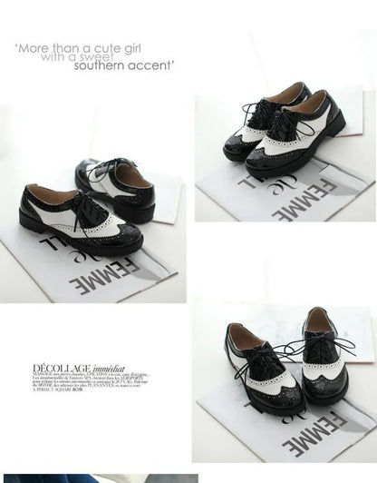 British style women brogue shoes cross tied mixed color round toe wingtip oxfords casual footwear sapatos chaussures - Xlam