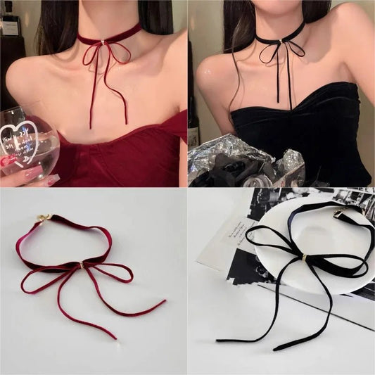 Gothic Bows Pendant Necklace Adjustable Velvets Chains Choker Elegant Braideds Bows Neckchain Jewelry for Women Girls - Xlam