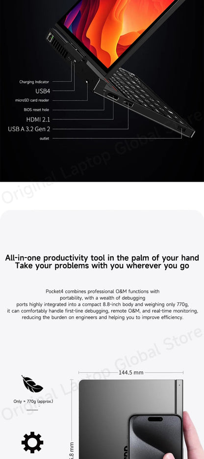 GPD Pocket 4 2025 AMD AI 9 HX 370 32GB/64GB RAM 2TB/4TB SSD 8.8 - inch 2.5K resolution 144 Hz refresh rate mini laptop - Xlam