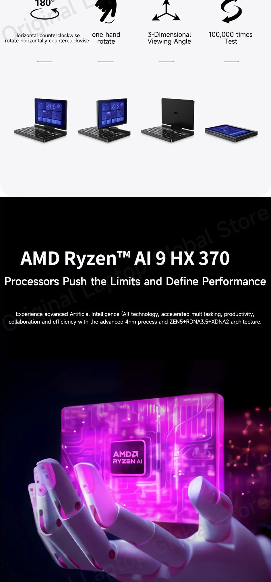 GPD Pocket 4 2025 AMD AI 9 HX 370 32GB/64GB RAM 2TB/4TB SSD 8.8 - inch 2.5K resolution 144 Hz refresh rate mini laptop - Xlam