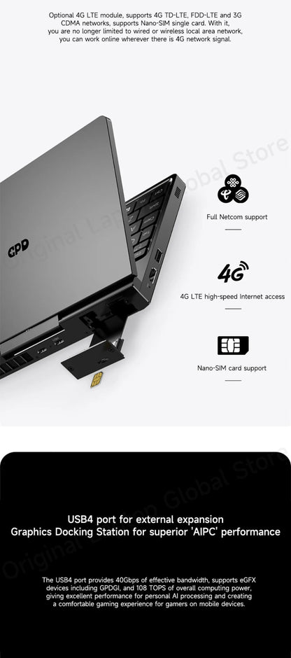 GPD Pocket 4 2025 AMD AI 9 HX 370 32GB/64GB RAM 2TB/4TB SSD 8.8 - inch 2.5K resolution 144 Hz refresh rate mini laptop - Xlam