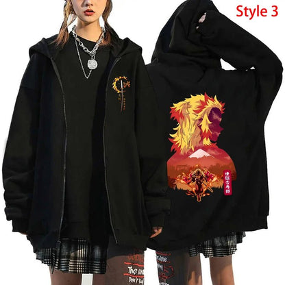 Hot Anime Rengoku Kyoujurou Printing Zipper Coat Clothes Fashion Loose Hoodie Men Women Sweatshirt Zipper Streetwear Hoodies - Xlam