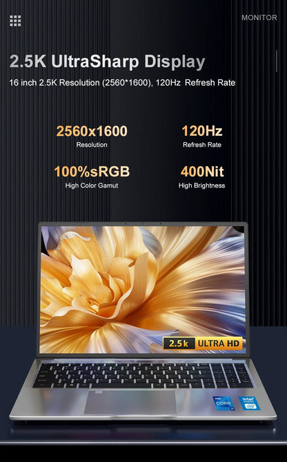 Laptop 16 inch 2.5K 120Hz Intel Core i7 - 13620H WiFi 6 32GB RAM 1TB SSD Laptop Windows 11 pro Notebook Office Computer - Xlam