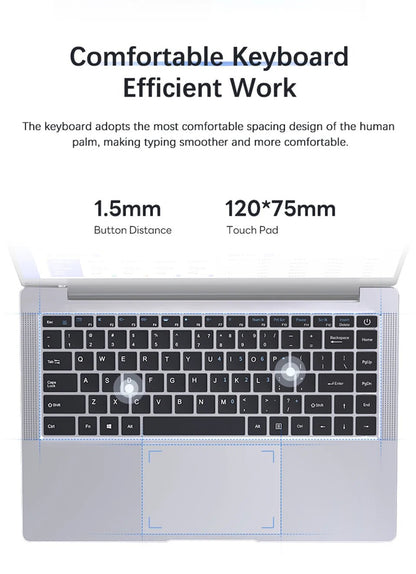 Laptop Computer Windows 11 Pro Intel Atom A3950 2025 Notebook PC 12GB RAM 512GB 1TB 2TB SSD 1920*1080P Office Study Computer - Xlam