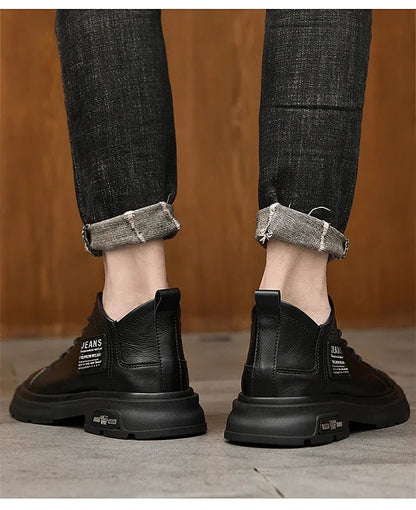 Men Genuine Leather Heightening Shoes Comfort Lace Up Casual Elevator Shoes Commerce Breathable Height Increase Insole 8CM Sport - Xlam