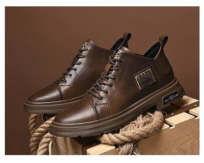 Men Genuine Leather Heightening Shoes Comfort Lace Up Casual Elevator Shoes Commerce Breathable Height Increase Insole 8CM Sport - Xlam