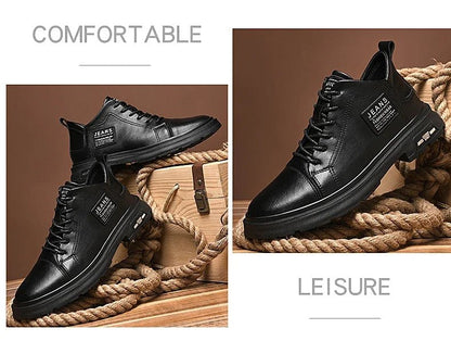 Men Genuine Leather Heightening Shoes Comfort Lace Up Casual Elevator Shoes Commerce Breathable Height Increase Insole 8CM Sport - Xlam