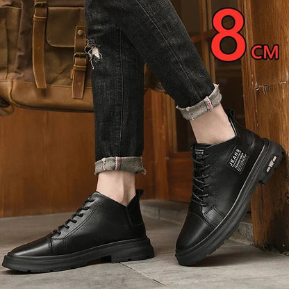 Men Genuine Leather Heightening Shoes Comfort Lace Up Casual Elevator Shoes Commerce Breathable Height Increase Insole 8CM Sport - Xlam