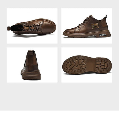 Men Genuine Leather Heightening Shoes Comfort Lace Up Casual Elevator Shoes Commerce Breathable Height Increase Insole 8CM Sport - Xlam