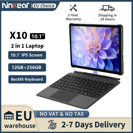 Ninkear X10 2 - in - 1 Laptop,10.1 - inch IPS Intel Core m3 - 8100Y 12GB RAM, 256GB SSD,Windows 11 Pogo Pin Magnetic Backlit Keyboard - Xlam